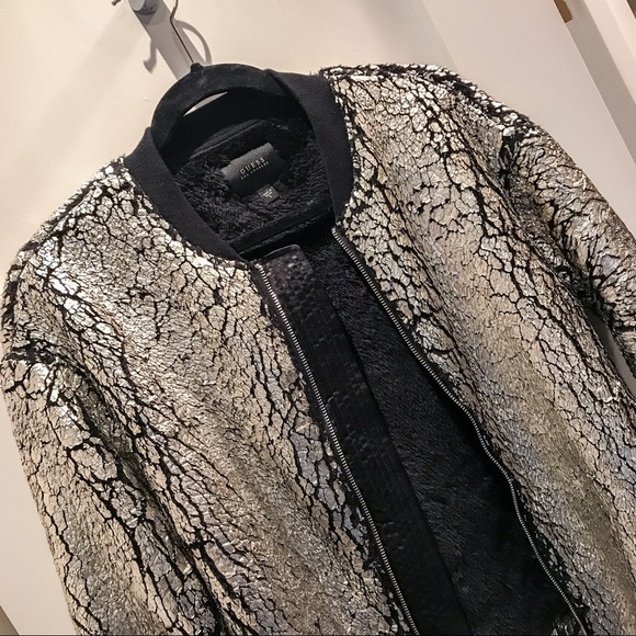Guess Metallic Faux Fur Bomber Jacket - Picture 4 of 8